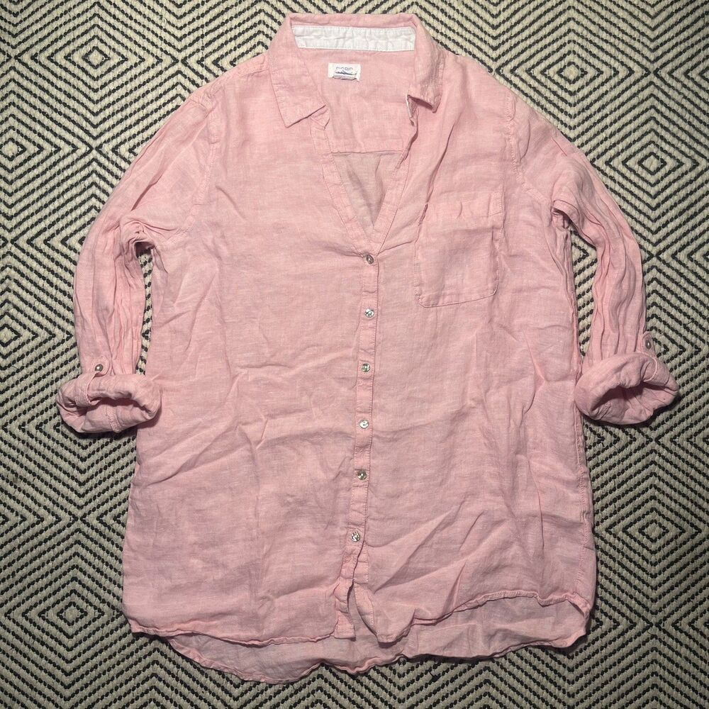 SINGRID OLSON 100% Linen Pink Shirt Women’s Medium Beachy Coastal oversized